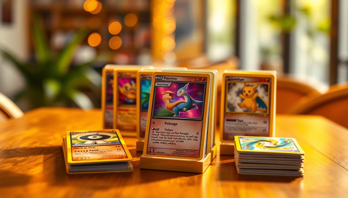 Discover diverse Pokémon cards in India, showcasing rare and collector editions displayed on a rustic table.